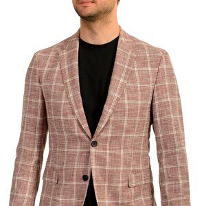 Hugo Boss Men's Nobis6 Slim Fit Plaid Two Button Linen Wool Blazer US 40R IT 50R